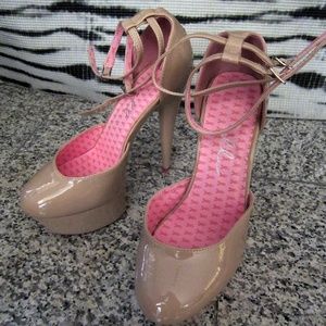 Platform patent nude double ankle strap heels